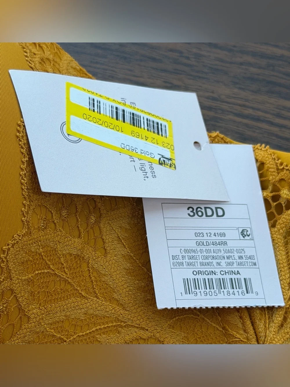703: Auden Mustard Yellow Plunge T-Shirt Bra - 36DD